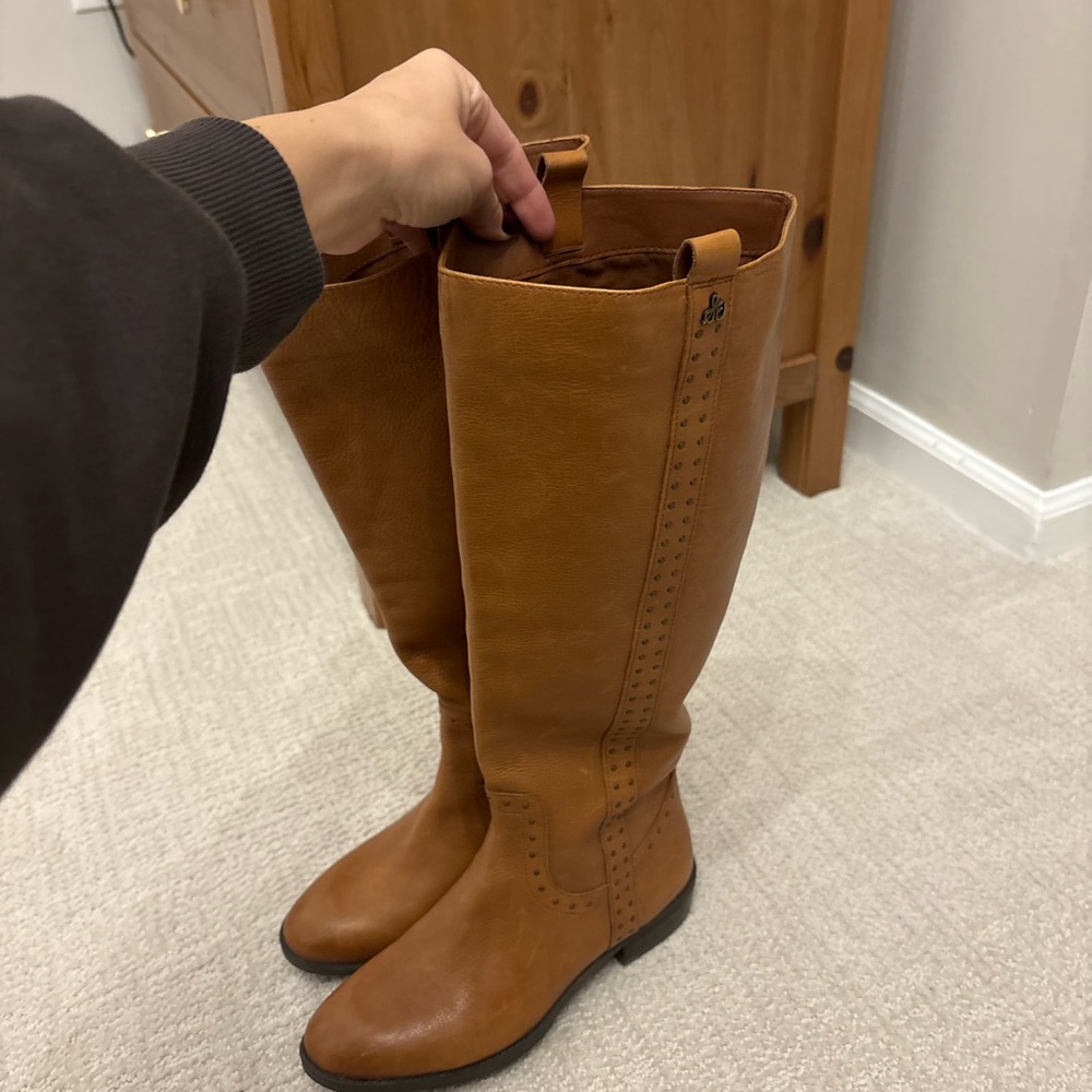 Sam Edelman Prina Brown Leather Knee-High Boots with studs